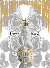 A white and gold bottle featuring an elegant design, set against a light background.