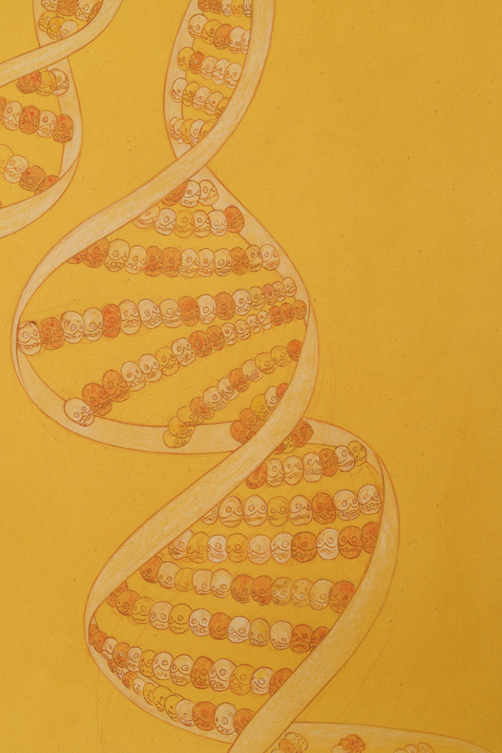 A drawing featuring a DNA strand on a bright yellow background.