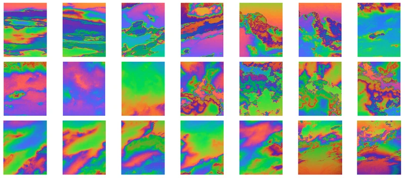 A group of colorful rectangles arranged in an abstract pattern, featuring various vivid colors including yellow, creating a vibrant and artistic design suitable for wrapping paper.