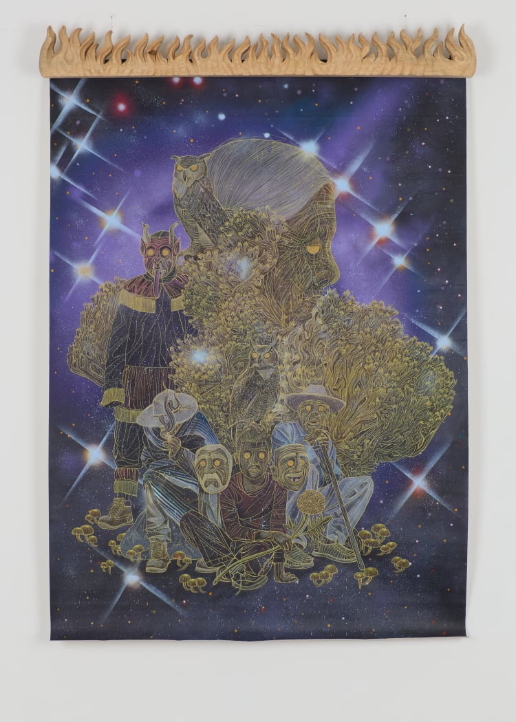 A colorful poster featuring a diverse group of people, showcasing various expressions and poses, surrounded by an artistic frame that highlights the visual arts theme.