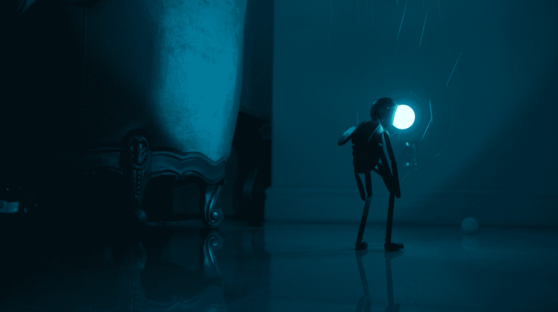 A person standing in a dark room with a light illuminating their silhouette.