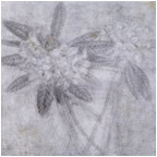 A sketch of a flower with leaves, featuring a delicate snowflake design on fabric.