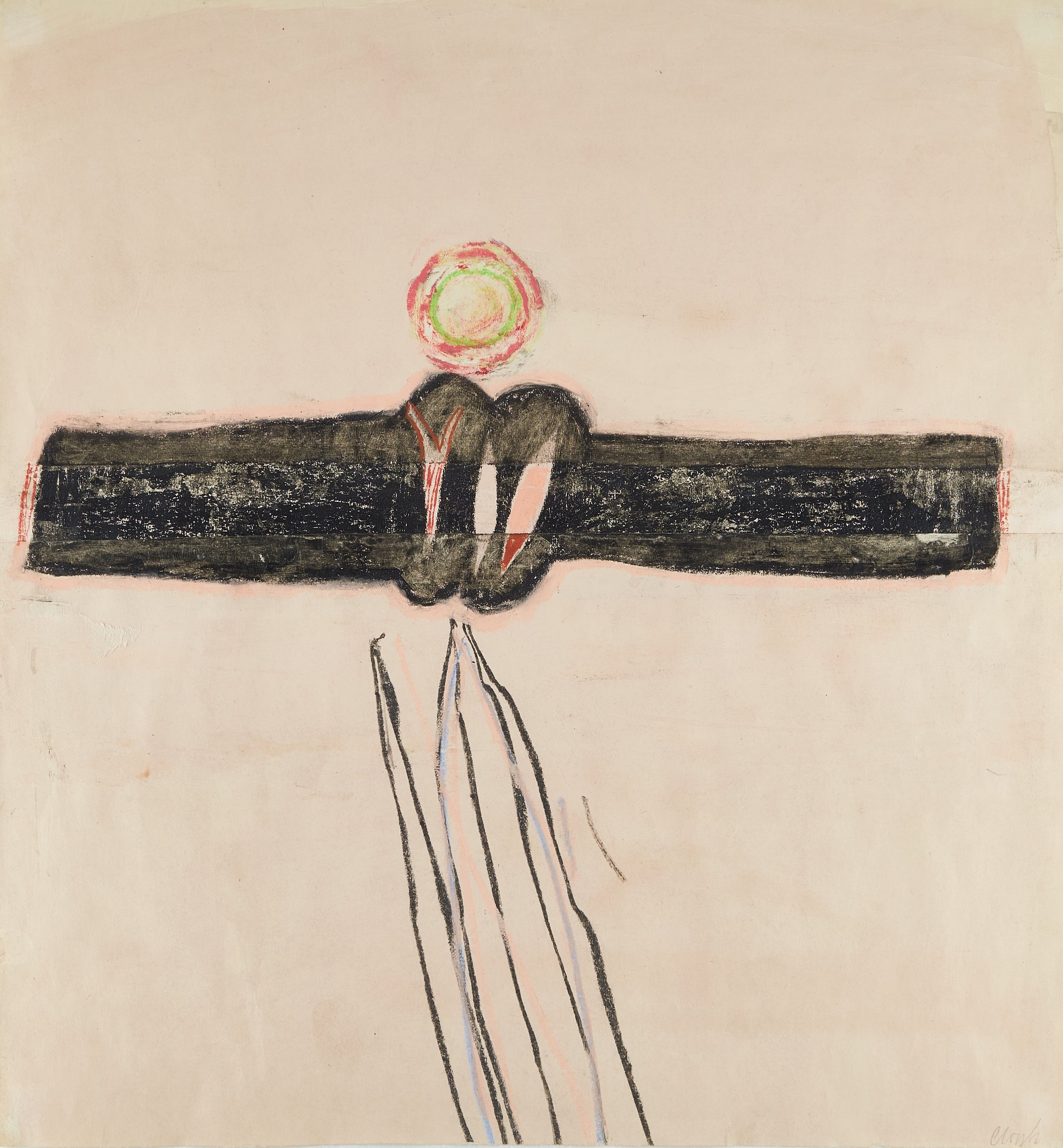 A drawing depicting a person holding another person's hand, showcasing a connection between them. The artwork emphasizes warmth and companionship through simple lines and shapes.