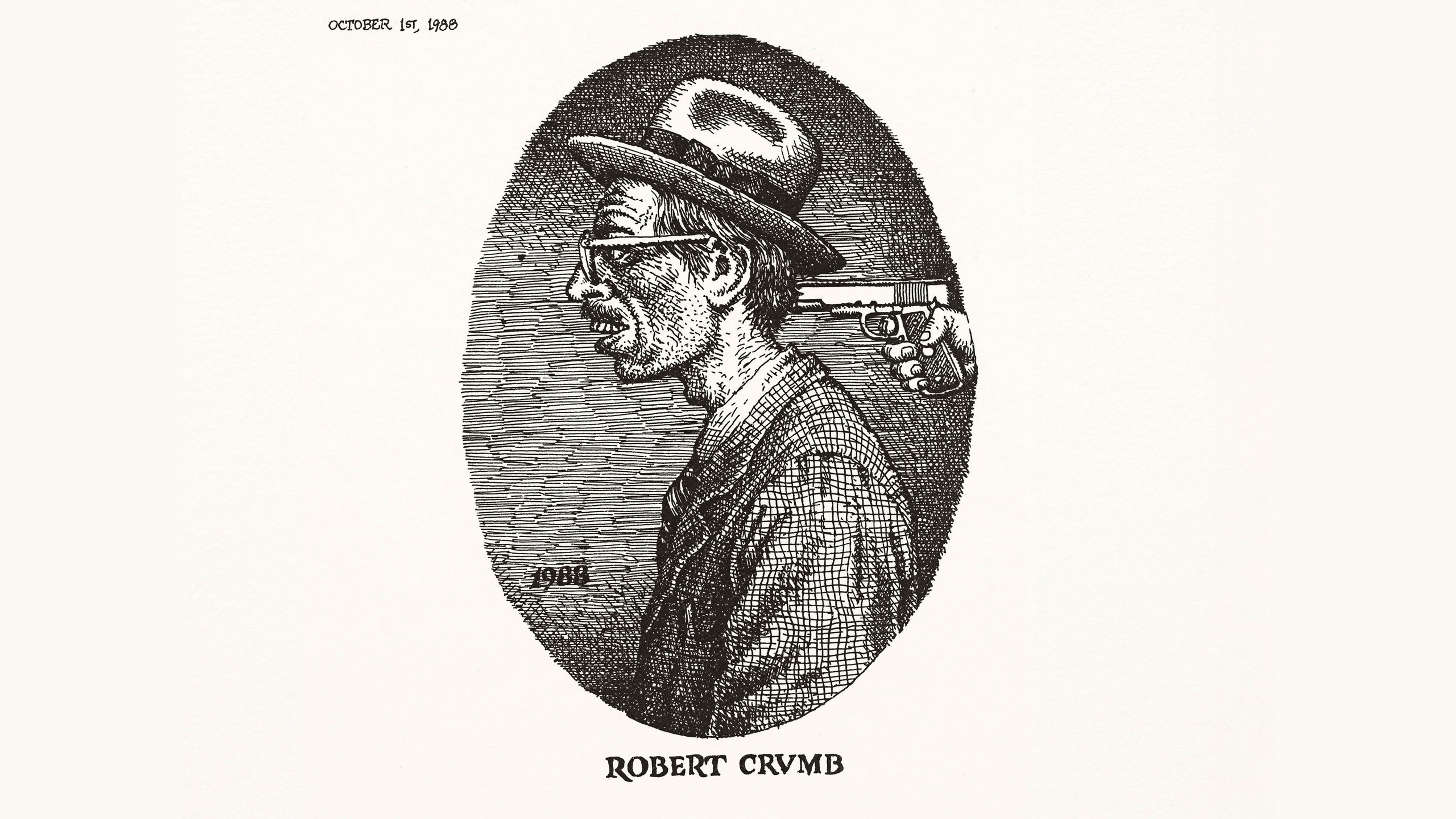 A drawing of a man holding a gun, illustrated in a sketchy, artistic style.