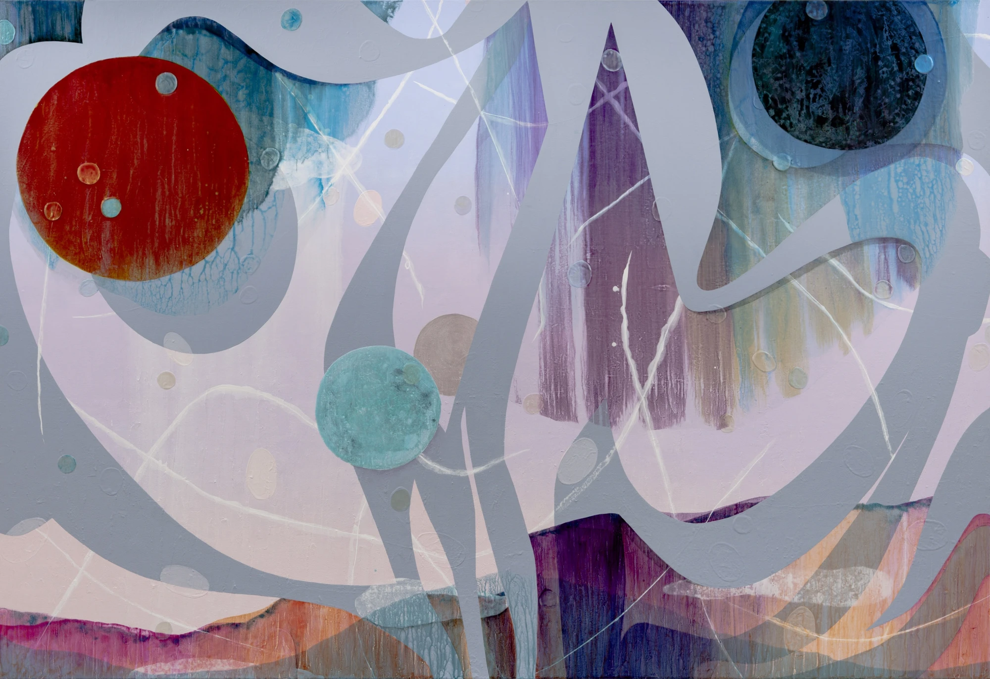 A painting featuring a vibrant and colorful background, showcasing an abstract composition with various hues.