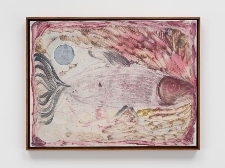 A painting depicting a fish, framed and displayed as artwork in a modern art style.