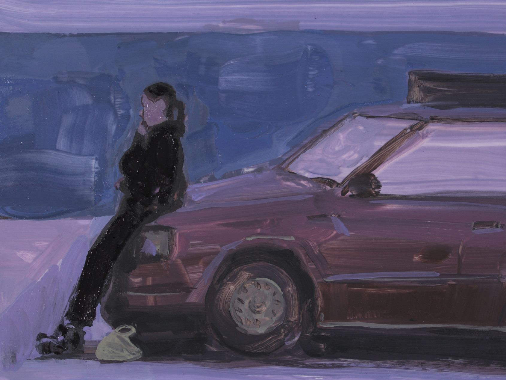 A woman leaning against a parked car in a snowy outdoor setting. | 2026 mother's tankstation