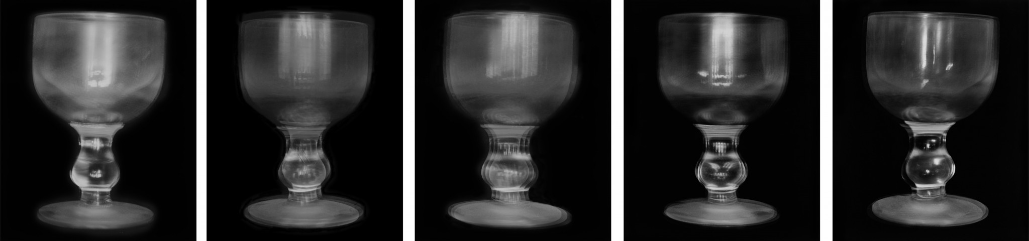 A sequence of five images showing different types of glassware, specifically goblets or cups, arranged from left to right.