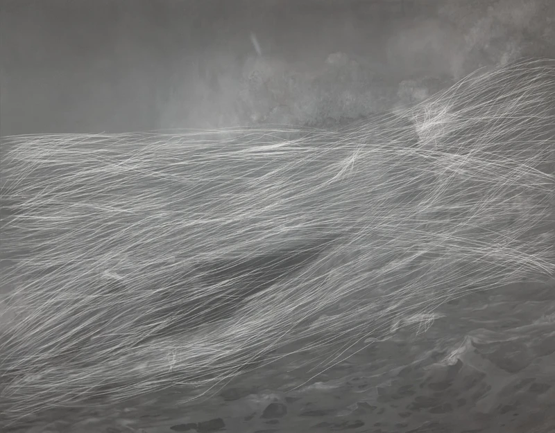 Abstract image of flowing, wispy strands resembling hair or smoke against a dark background.