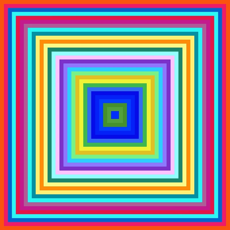 Concentric squares in various vibrant colors.