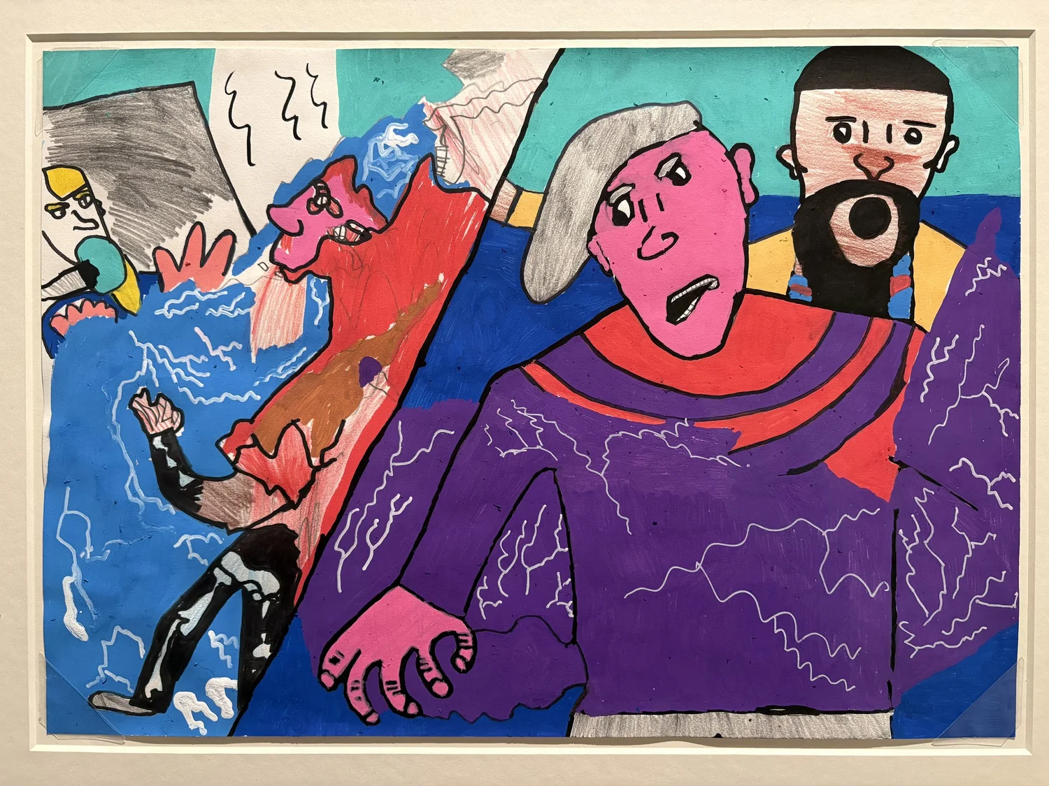 Abstract colorful drawing of five human-like figures in dynamic poses with bold outlines and vibrant background colors. | 2026 The Cartoon Museum