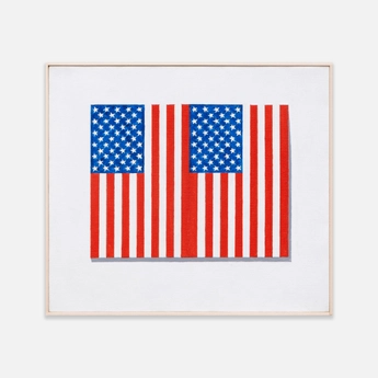 Two American flags arranged vertically on a white background, with the stars on the left and right sides and the stripes below.