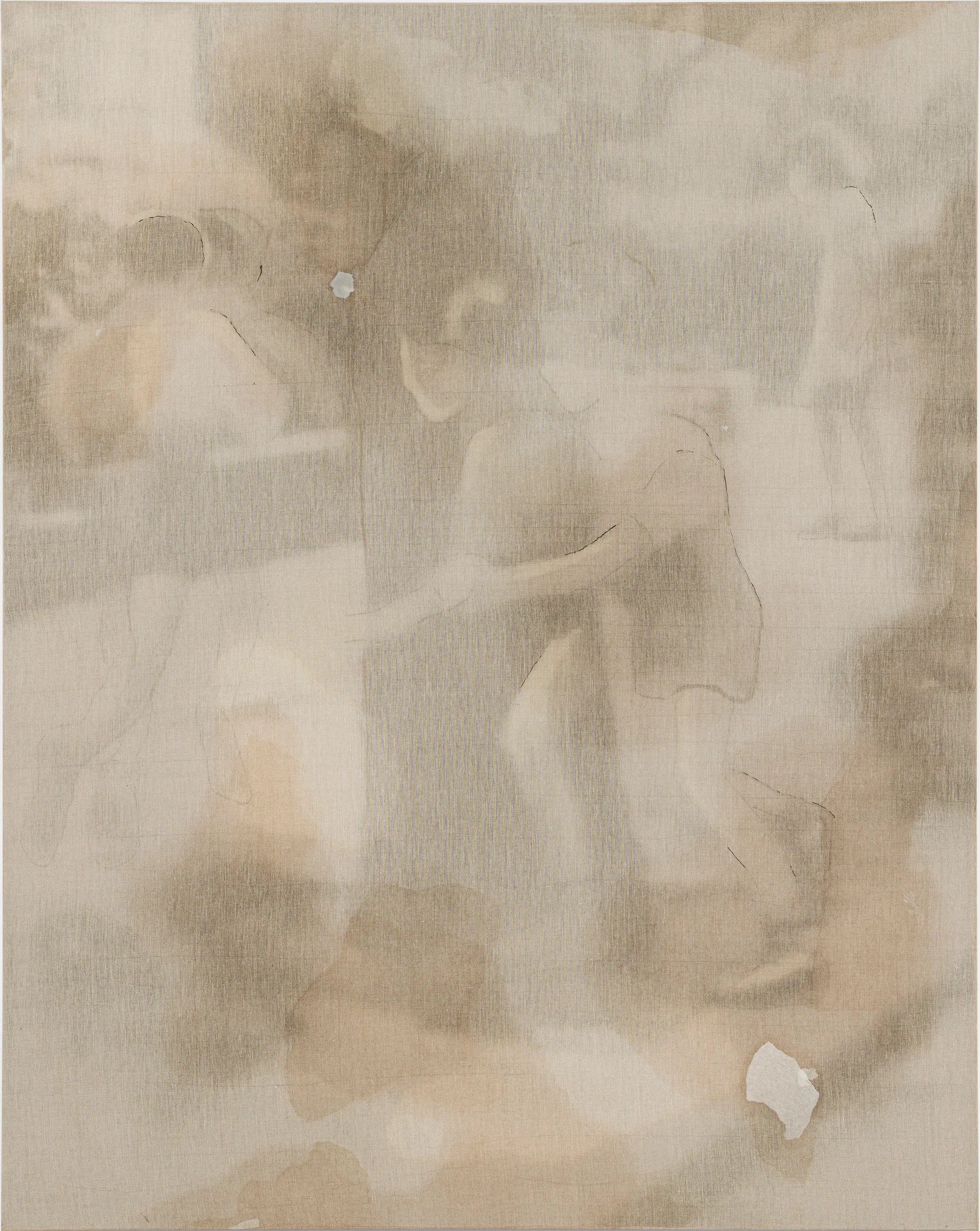 A faded and blurred artistic representation of two figures interacting near a post, with a background featuring indistinct shapes that hint at a social setting.