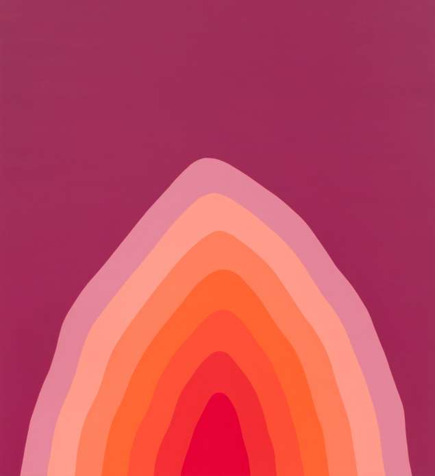 A gradient pattern in shades of pink, orange, and red forming a wave-like shape.