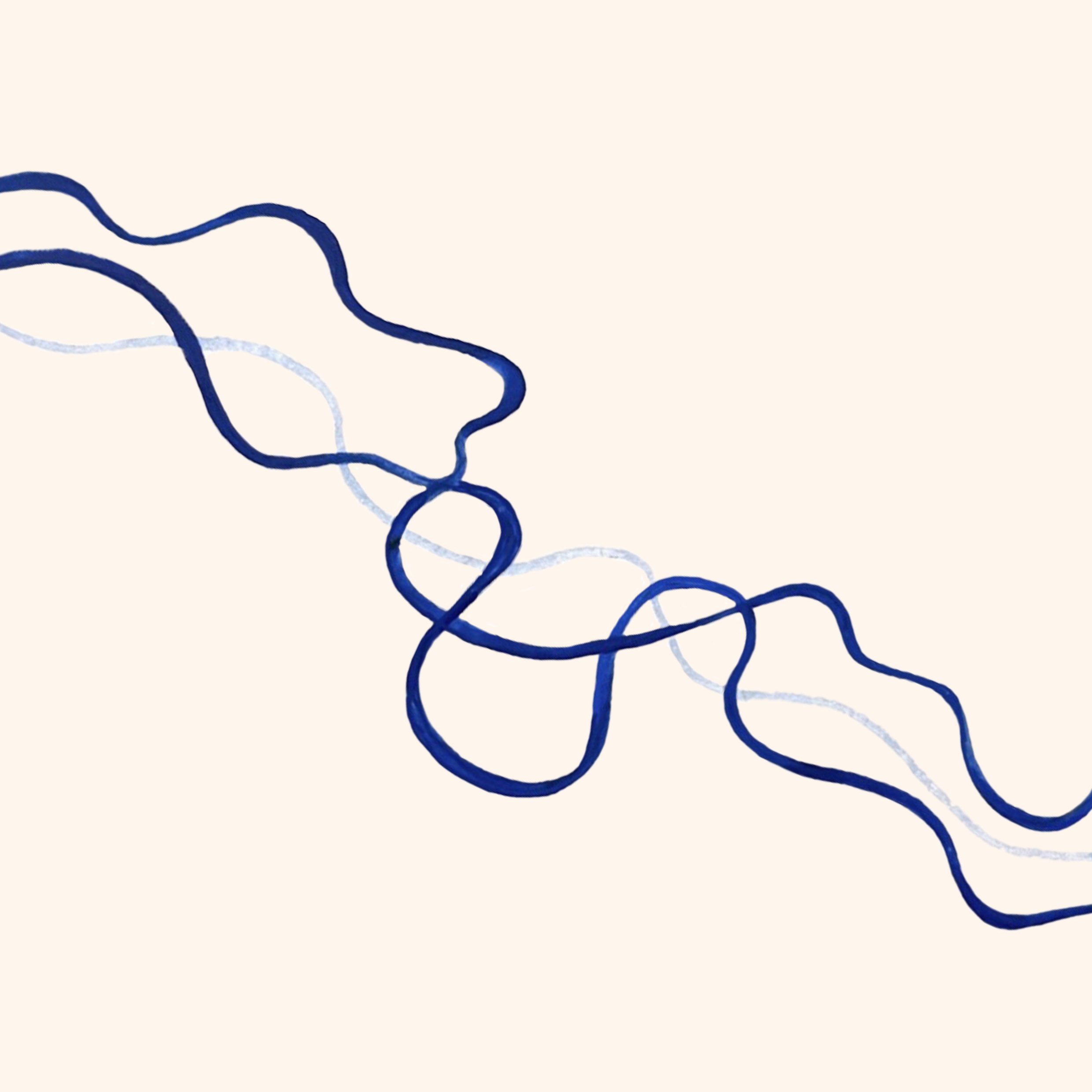 Abstract wavy line design in dark blue on a light background.