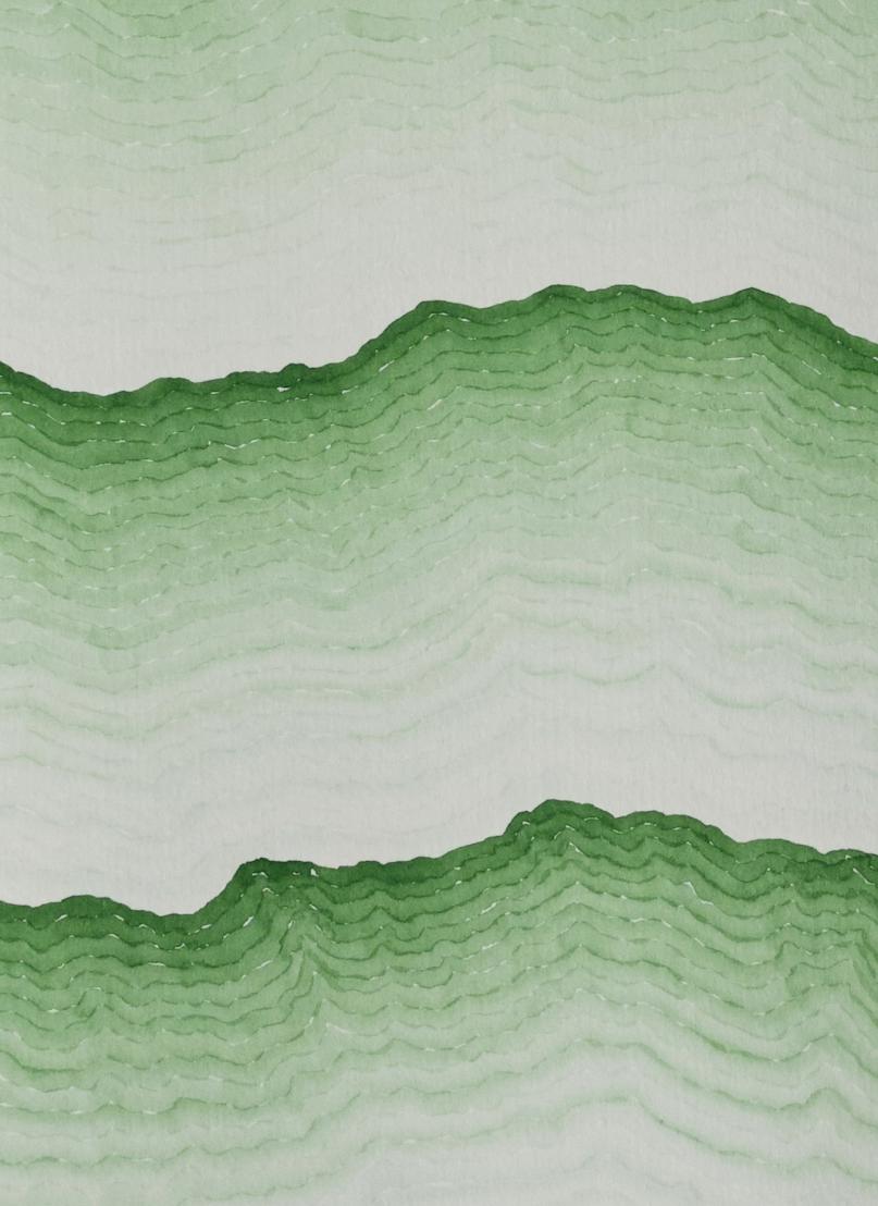 Abstract wavy pattern in shades of green on a light background.